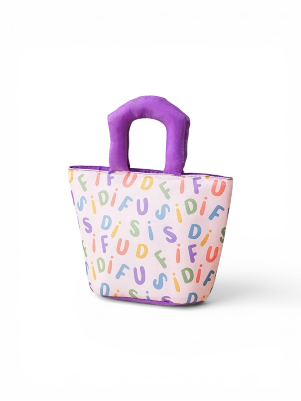 Pastel Letter Puffy Lunch Tote with Purple Handles